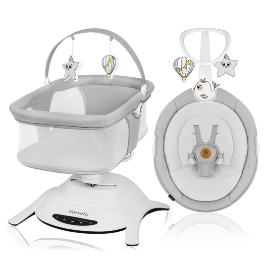 Lionelo Bella Set Grey Concrete – Rocker elektrik 2‑në‑1 me carrycot